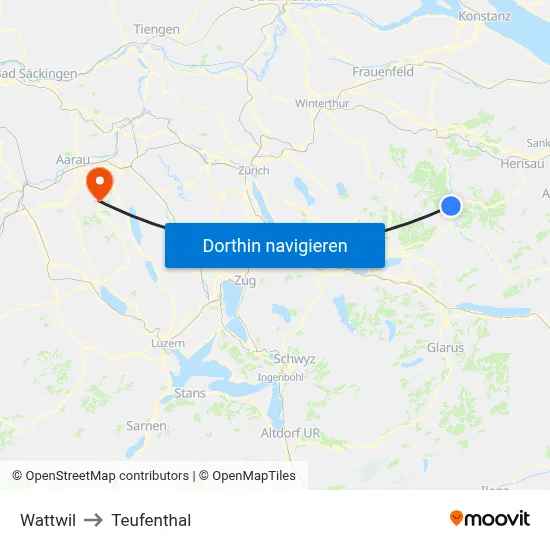 Wattwil to Teufenthal map