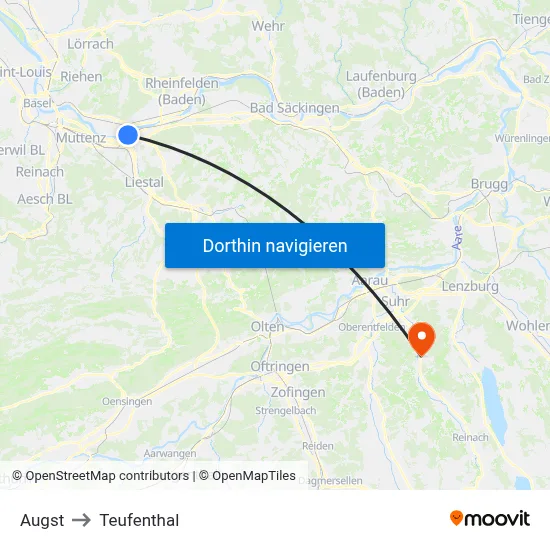 Augst to Teufenthal map