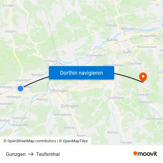 Gunzgen to Teufenthal map