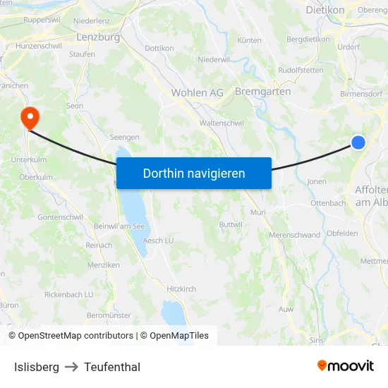 Islisberg to Teufenthal map