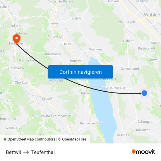 Bettwil to Teufenthal map