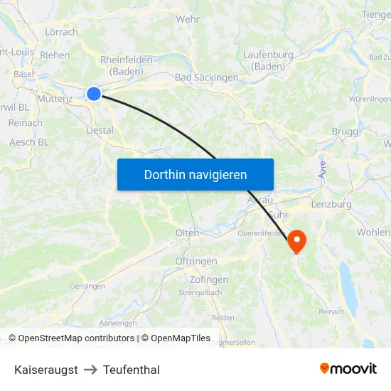 Kaiseraugst to Teufenthal map