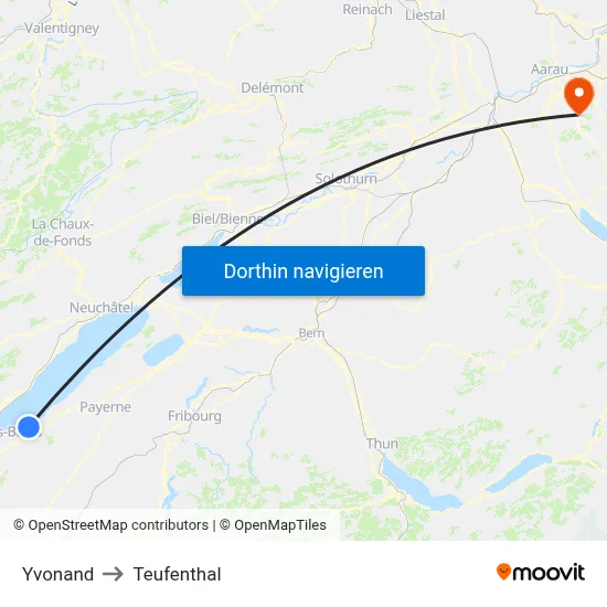 Yvonand to Teufenthal map