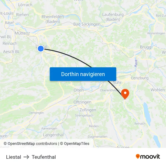 Liestal to Teufenthal map