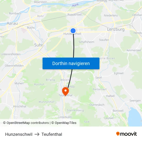 Hunzenschwil to Teufenthal map