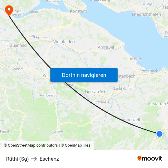Rüthi (Sg) to Eschenz map