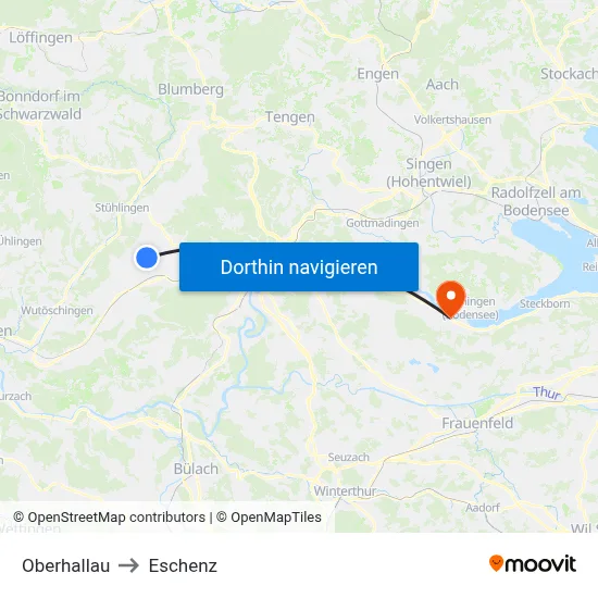 Oberhallau to Eschenz map