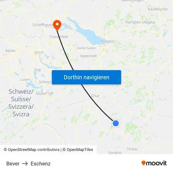 Bever to Eschenz map