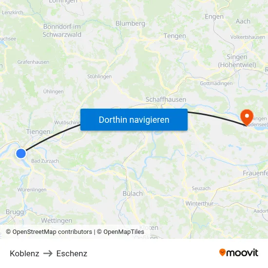 Koblenz to Eschenz map