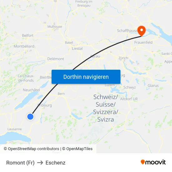 Romont (Fr) to Eschenz map