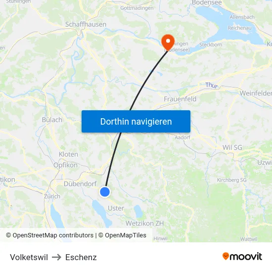 Volketswil to Eschenz map