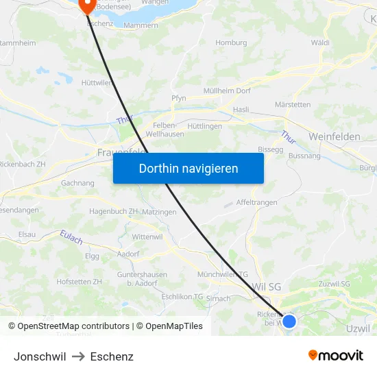 Jonschwil to Eschenz map