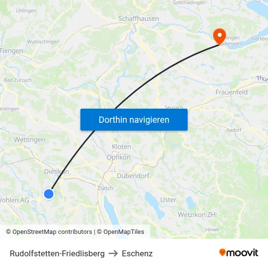 Rudolfstetten-Friedlisberg to Eschenz map