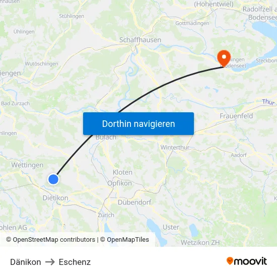 Dänikon to Eschenz map