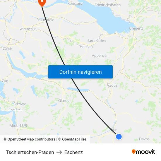 Tschiertschen-Praden to Eschenz map