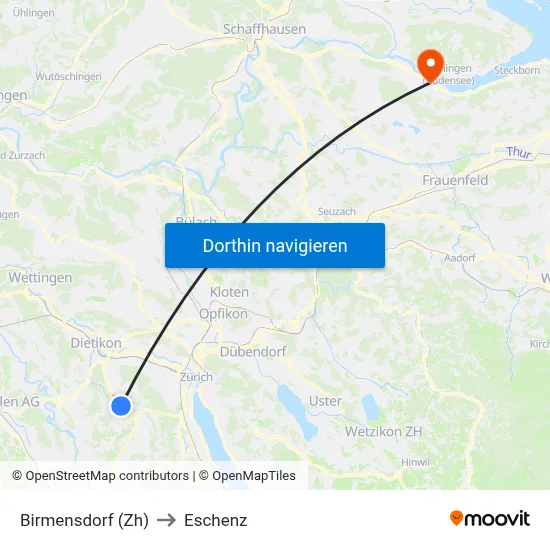Birmensdorf (Zh) to Eschenz map