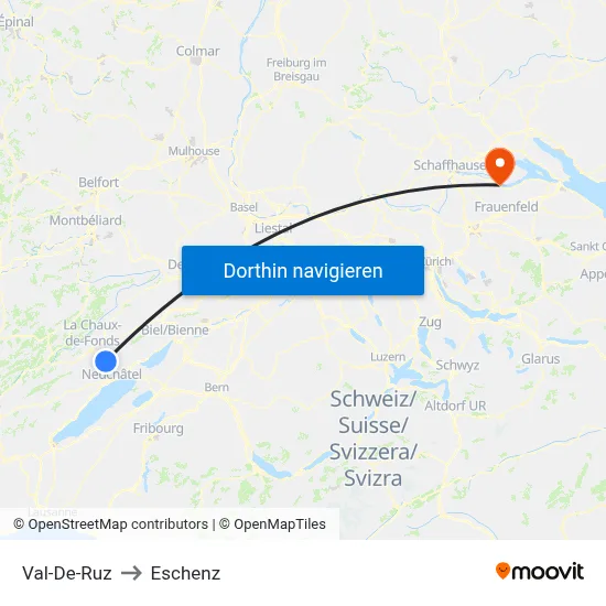 Val-De-Ruz to Eschenz map