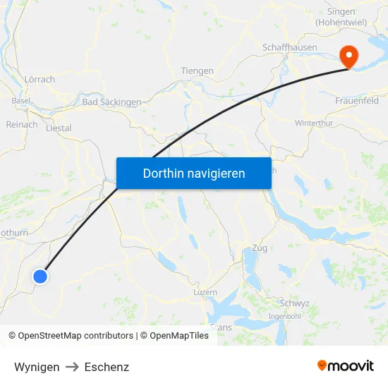 Wynigen to Eschenz map