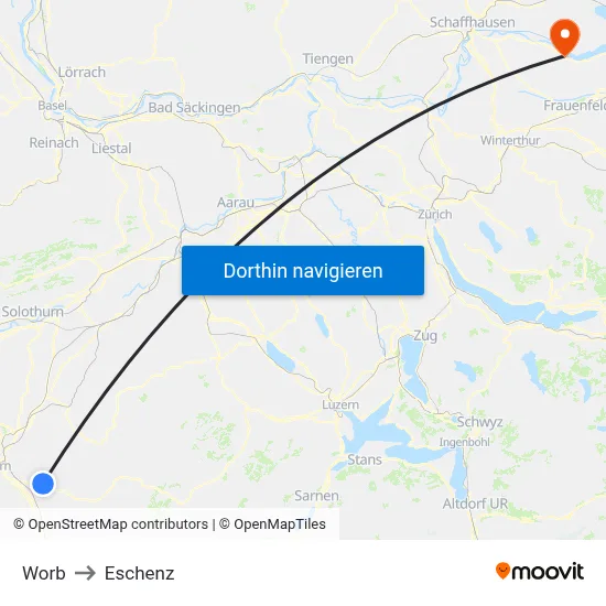 Worb to Eschenz map