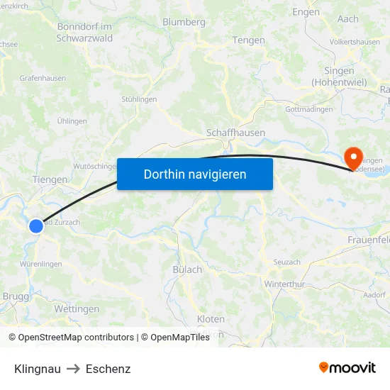 Klingnau to Eschenz map