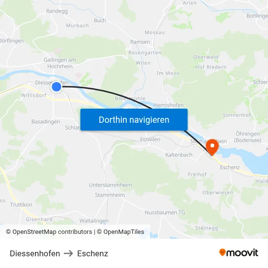 Diessenhofen to Eschenz map