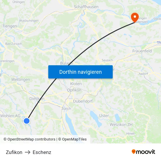 Zufikon to Eschenz map