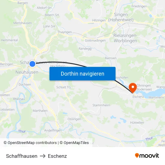 Schaffhausen to Eschenz map