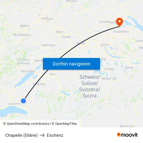 Chapelle (Glâne) to Eschenz map