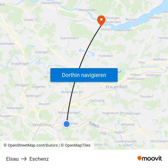 Elsau to Eschenz map