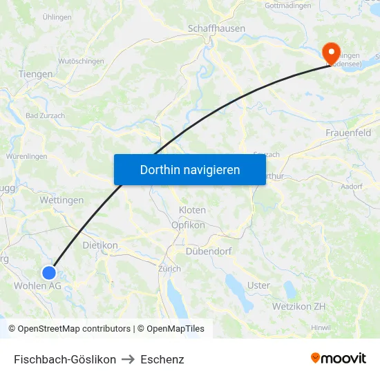 Fischbach-Göslikon to Eschenz map
