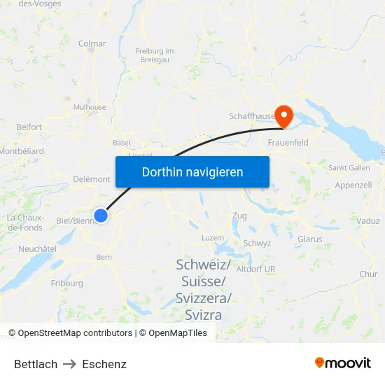 Bettlach to Eschenz map
