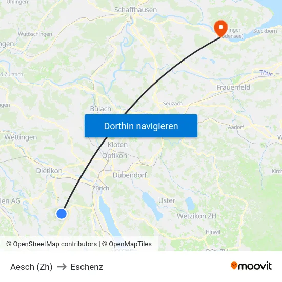 Aesch (Zh) to Eschenz map
