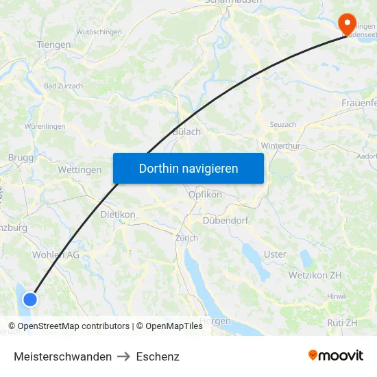 Meisterschwanden to Eschenz map