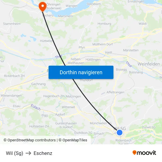 Wil (Sg) to Eschenz map