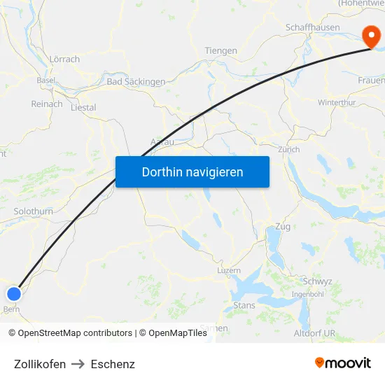 Zollikofen to Eschenz map