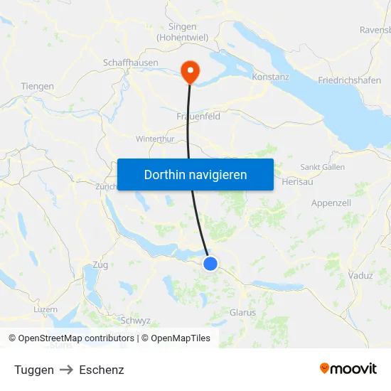 Tuggen to Eschenz map