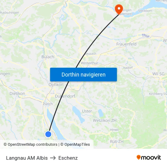 Langnau AM Albis to Eschenz map