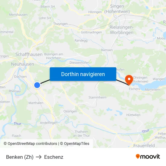 Benken (Zh) to Eschenz map