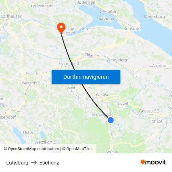 Lütisburg to Eschenz map