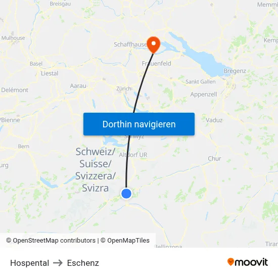Hospental to Eschenz map