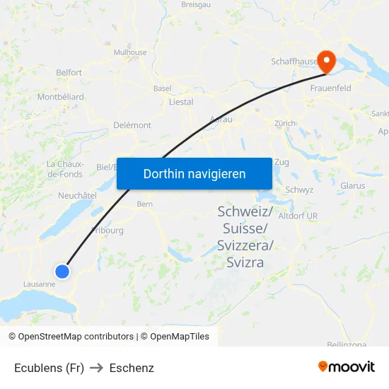 Ecublens (Fr) to Eschenz map