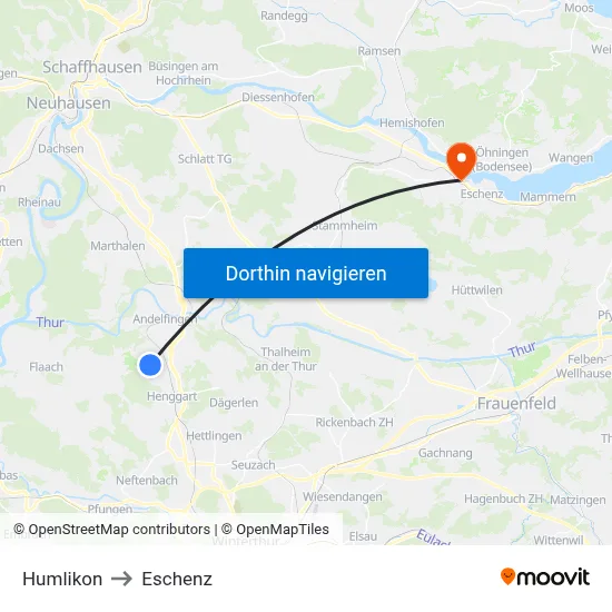 Humlikon to Eschenz map