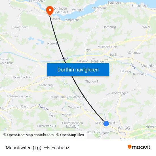 Münchwilen (Tg) to Eschenz map
