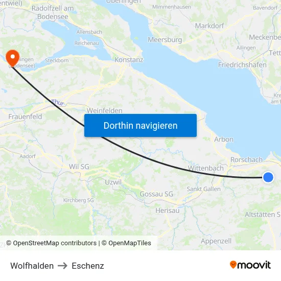 Wolfhalden to Eschenz map