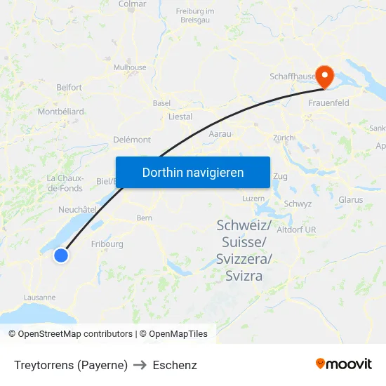 Treytorrens (Payerne) to Eschenz map