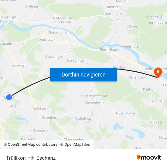 Trüllikon to Eschenz map