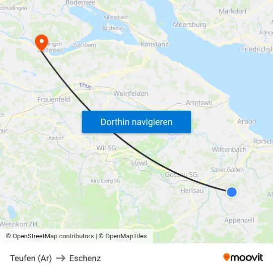 Teufen (Ar) to Eschenz map