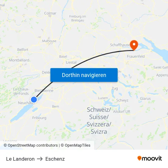 Le Landeron to Eschenz map