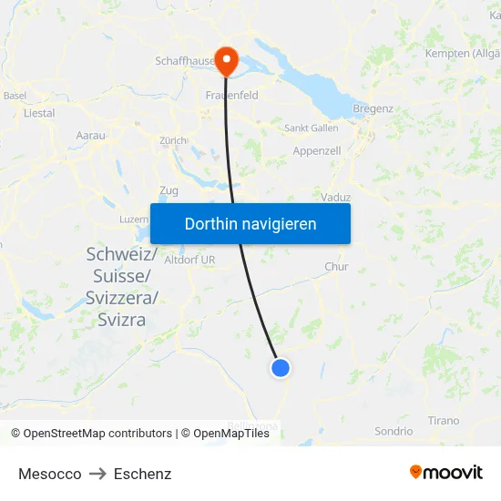 Mesocco to Eschenz map