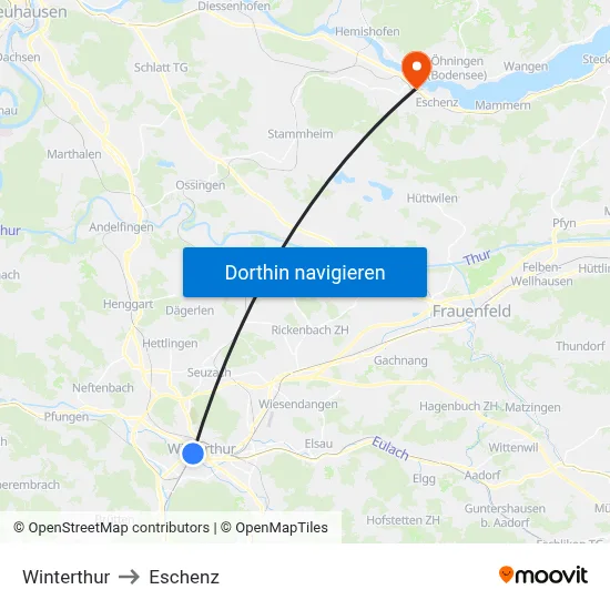 Winterthur to Eschenz map